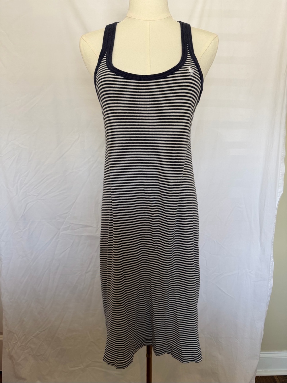 Polo Ralph Lauren Knit Striped Navy and White Racerback Midi Dress